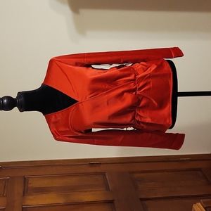 Red wrap front peplum blouse